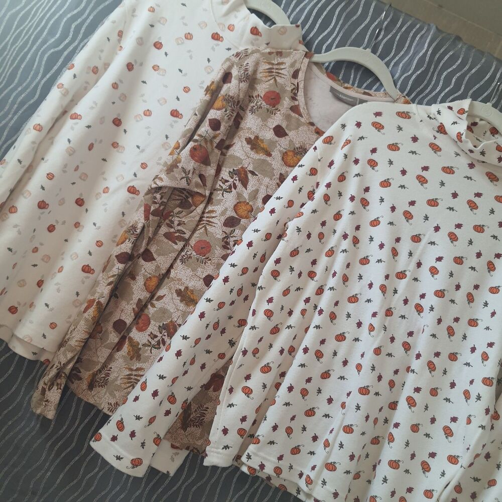 Vtg Lot Of 3 Croft & Barrow Bobbie Brooks Fall Long Sleeve Top Womens XL Pumpkin
